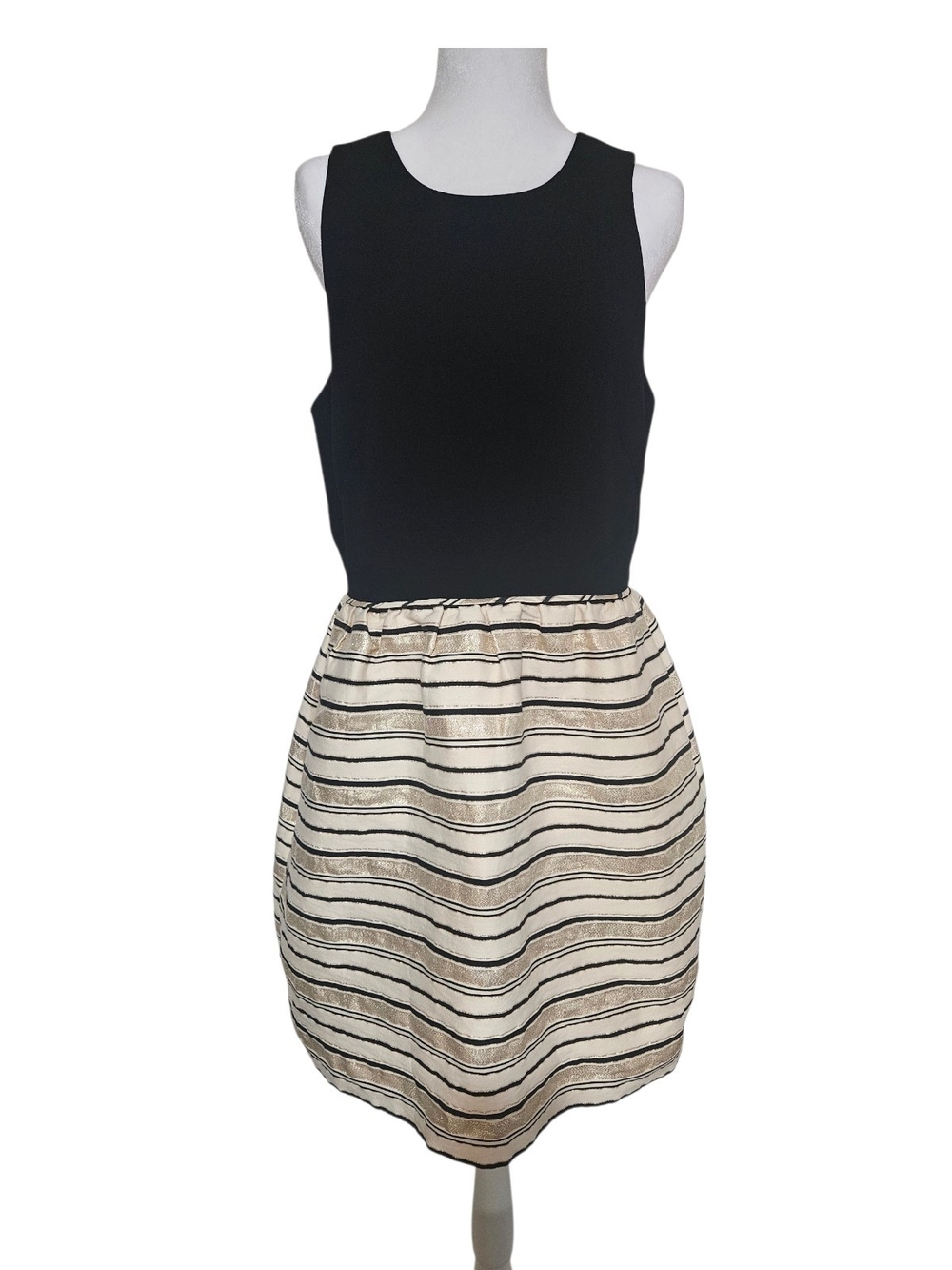 J.Crew Womens 10 Empire Waist Dress Black Gold Stripe  Sleeveless .